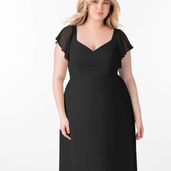 Azazie Dresses & Skirts - Azazie Black Bridesmaid Maxi Dress with Ruffled Sleeves - Size A16